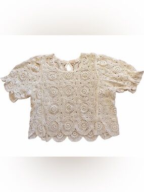 Solitaire Cream Crochet Lace Short Sleeve Boho Top